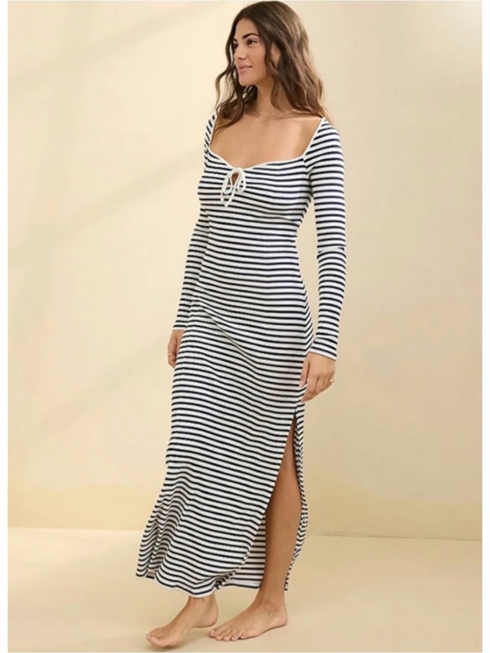 Aerie Navy and White Striped Maxi Dress